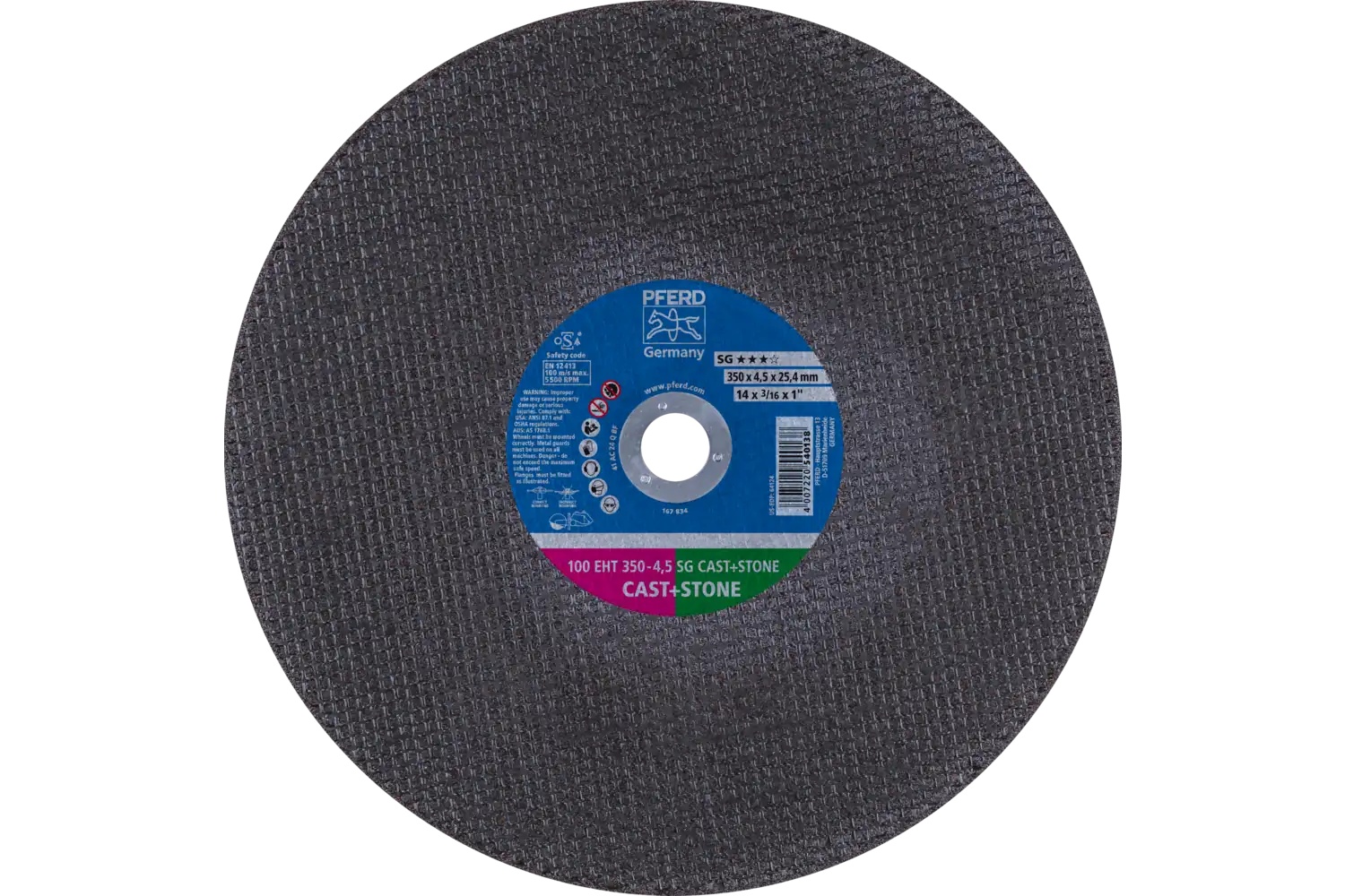 Picture of Pferd Portable Cut-Off Wheel, 14" X 3/16 X 1, Sg Cast+Stone, T1, Aluminum Oxide